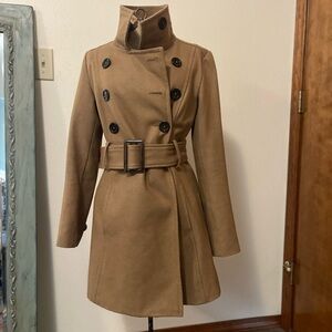 Wool Blend Tan Double-Breasted Coat